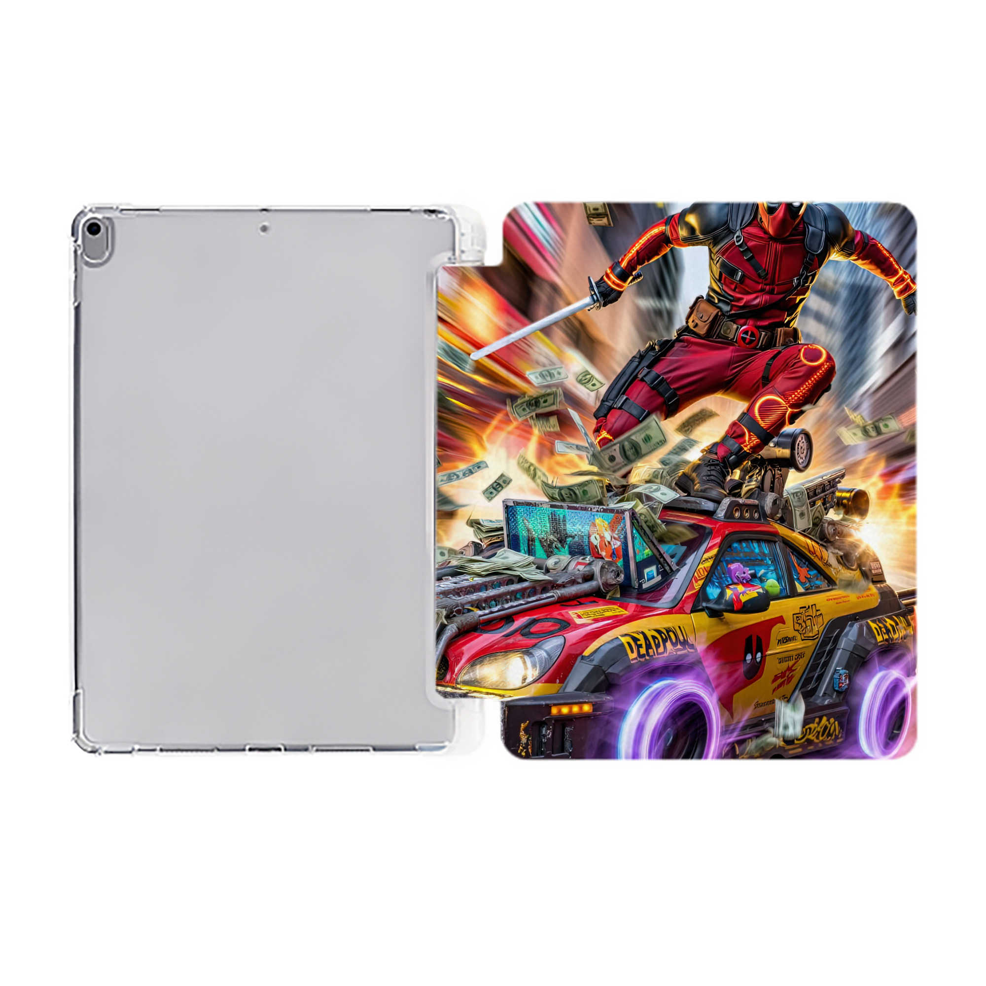 （画像用） Deadpool デッドプール IPad ケース ペン収納付き 三つ折りスタンド PUレザー×シリコン 対応機種9.5/10.5/10.9インチ